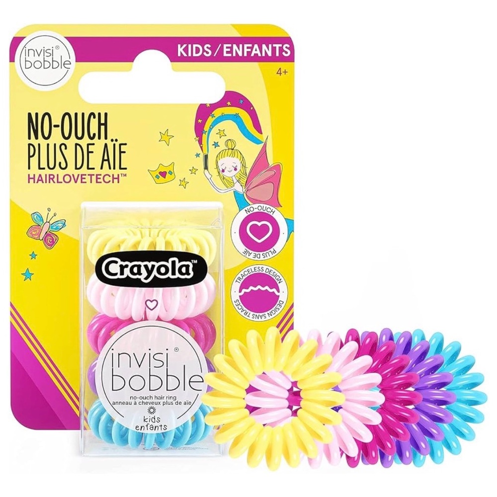Invisibobble Kids Spiral Hair Ring 5 Pack Crayola Edition Rainbow No Ouch NWT